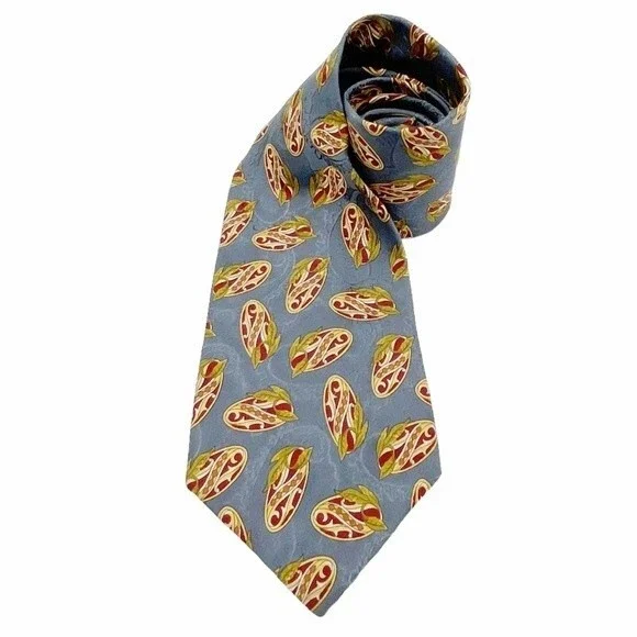Vintage 80s Burberrys of London Silk Necktie Slate Gold Maroon Print Burberry